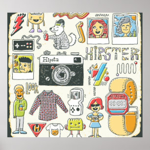 Poster Estropo do hipster: conjunto de rabiscos desenhado