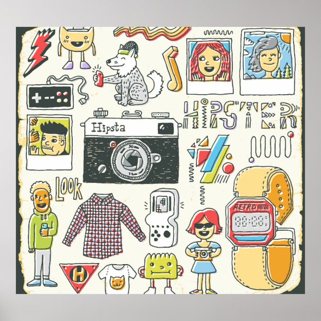 Poster Estropo do hipster: conjunto de rabiscos desenhado (Frente)