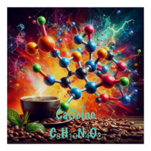 Pôster Estrutura de Cafeína Molecular - Café de Arte Cien
