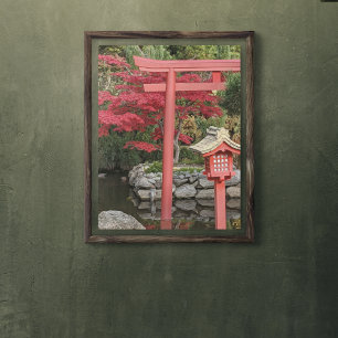 Pôster Estruturas de Jardim Japonês e Folhas de Outono