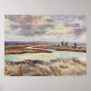 Poster Estuário de Kobleve – Paisagem Ucraniana em Aquare