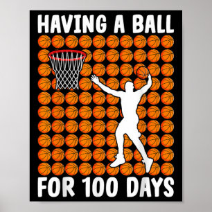Poster Estudante de basquete do 100º Dia com Bola 100 Dia