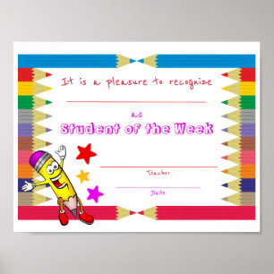 Poster Estudante Imprimível do Certificado Semanal para C