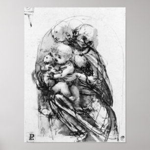 Poster Estude para Madonna com um gato, c.1478-80