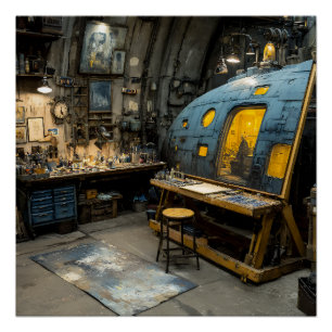 Pôster Estúdio de Submarino de Artista Steampunk Caos