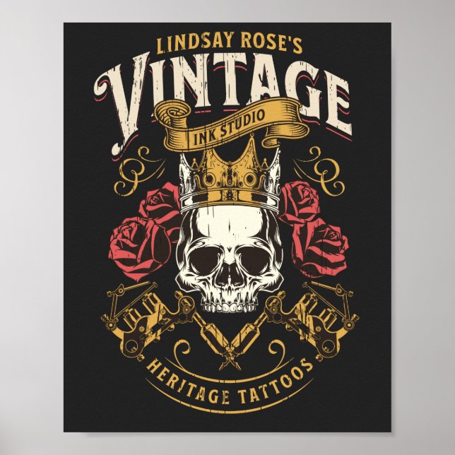 Poster Estúdio de tatuagem de vindima estilo retrô angust (Frente)