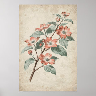 Poster Estudo Botânico de Galho de Flor de Corniso