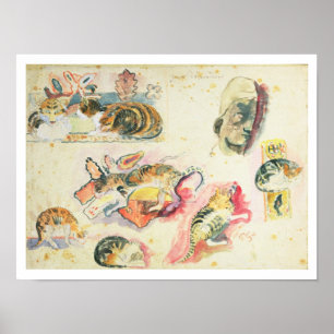 Pôster Estudo dos gatos e de um principal (w/c no papel)