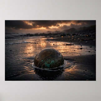 Poster Estudo na Maré — Esfera de Bronze, Areia Preta