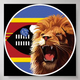 Poster Eswatini Lion Swazi - Bandeira Nacional Animal