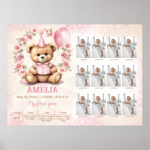 Poster Etapa do Modelo de Foto do Urso do primeiro aniver
