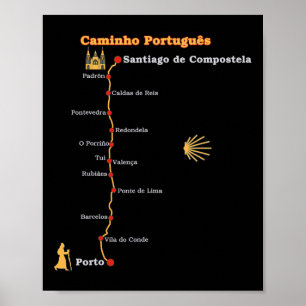 Poster Etapas da Rota Caminho Português De Santiago Camin