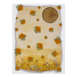 Pôster Etéreo Ocre Contemporâneo Floral Lunar Arte