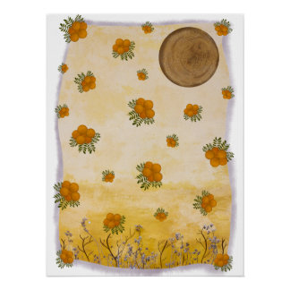 Pôster Etéreo Ocre Contemporâneo Floral Lunar Arte