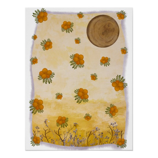 Pôster Etéreo Ocre Contemporâneo Floral Lunar Arte (Frente)