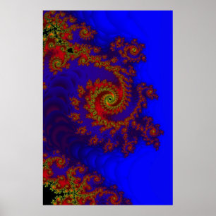 Pôster Eternidade   Arte Fractal Azul e Vermelha