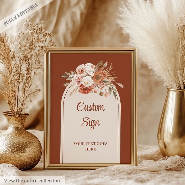 Poster Eterno Terracotta Pampas Sage Boho Personalizado F (Timeless Terracotta Pampas Sage Boho Floral Custom Poster)