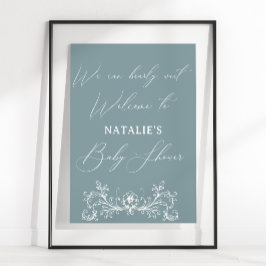 Poster Eterno Vintage Chá de fraldas Azul Floral