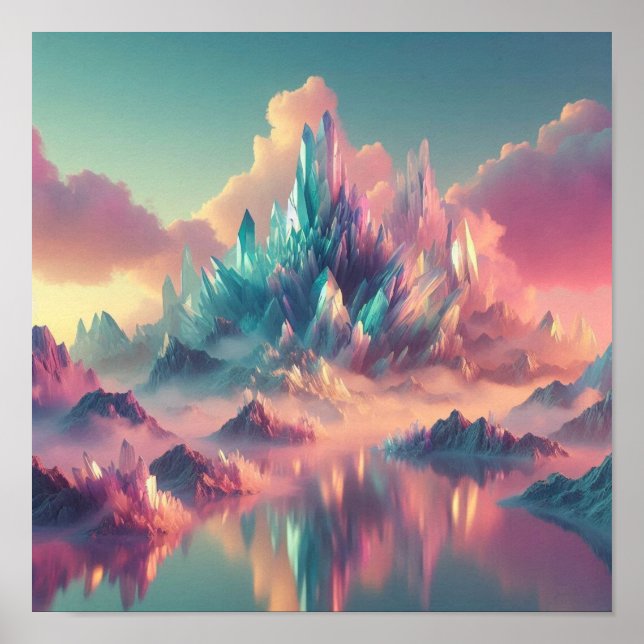 Poster Ethereal Crystal Mountains in Pastel Horizon (Frente)