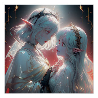 Pôster Ethereal Elf Lovers – Cosmic Fantasy Wall Art
