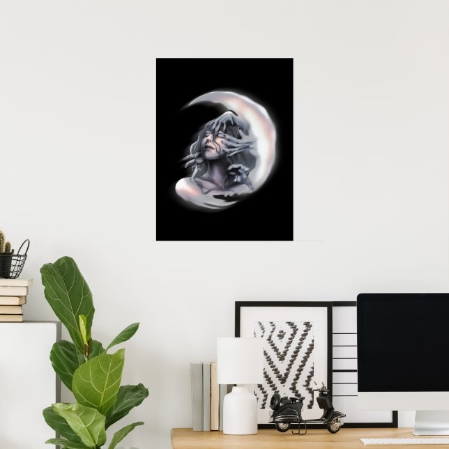 Poster Ethereal Moon Goddess Surreal Celestial Wall Art  (Escritório em casa)