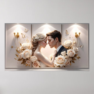 Poster Ethereal Romance: Bride and Groom Illustration wi