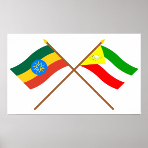 Pôster Etiópia e bandeiras cruzadas somalianas