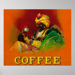 Poster Etiqueta árabe do café do homem