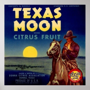 Poster Etiqueta da caixa dos citrinos da lua de Texas
