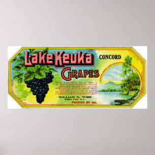 Pôster Etiqueta das uvas de concórdia de Keuka do lago