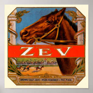 Poster Etiqueta De Cigarros Vintage, Cavalos Raça Zev Co