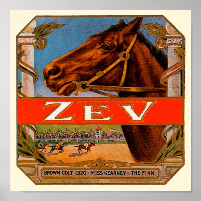 Poster Etiqueta De Cigarros Vintage, Cavalos Raça Zev Col (Frente)
