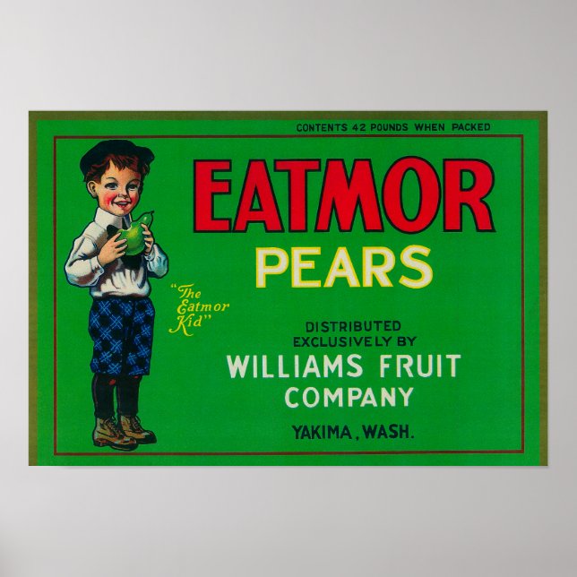 Poster Etiqueta de Crato de Pear ComorYakima, WA (Frente)