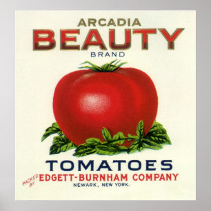 Poster Etiqueta de Fruta Vintage, Tomates de beleza Arcad