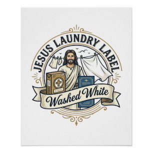 Pôster Etiqueta de Lavanderia Jesus Lavado Branco Jesus E