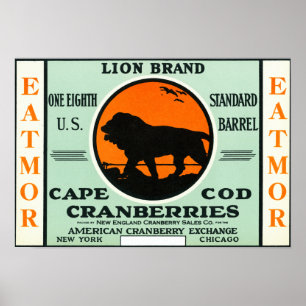 Poster Etiqueta de marca dos arandos de Eatmor do leão d