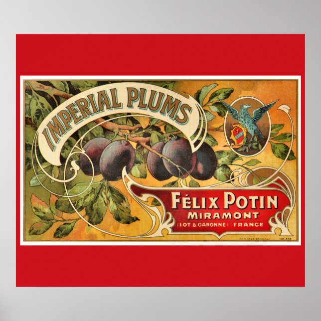 Pôster Etiqueta de Taxa de Fruta Imperial de Plum Vintage (Frente)