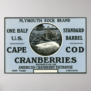 Poster Etiqueta do arando da marca de Cape Cod Plymouth