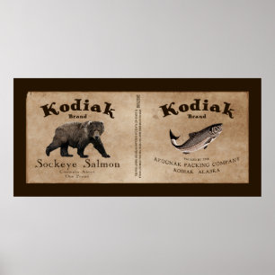 Poster Etiqueta dos salmões do Kodiak do vintage