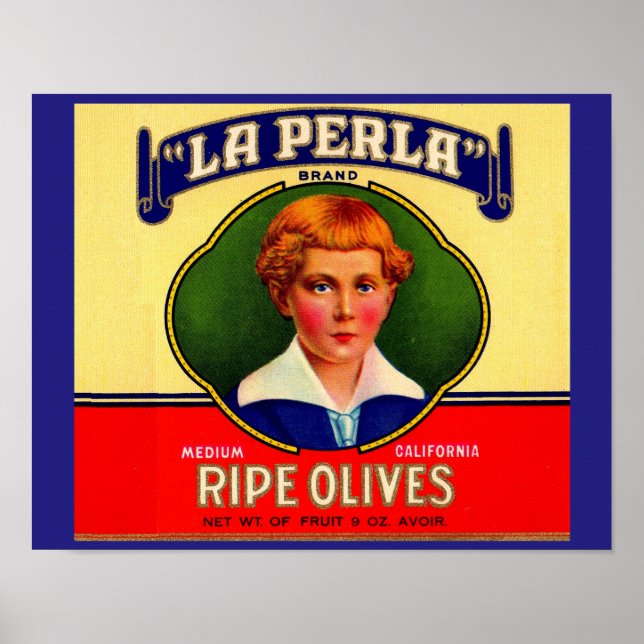 Poster Etiqueta LaPerla Olives, 1930 (Frente)