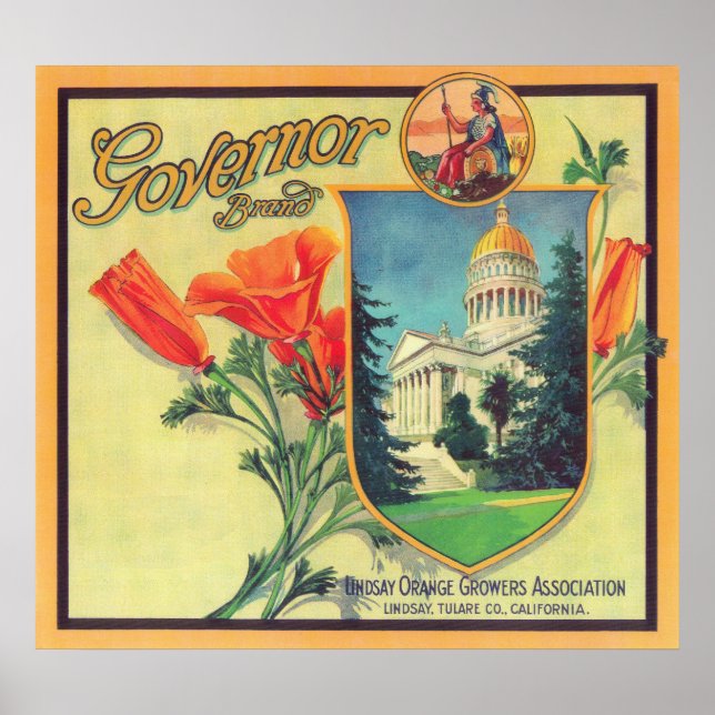 Poster Etiqueta laranja governador Lindsay, CA (Frente)