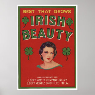 Poster Etiquetas irlandesas velhas da caixa da fruta da