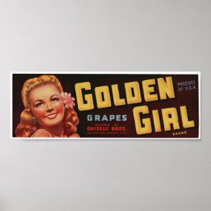 Pôster Etiquetas velhas da caixa da fruta das uvas do