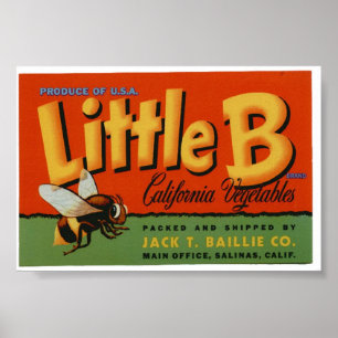 Pôster Etiquetas velhas da caixa dos vegetais da abelha