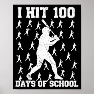 Poster Eu Acertei 100 Dias De Escola Menino De Beisebol
