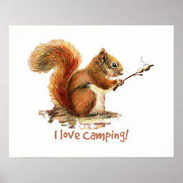 Poster "Eu adoro acampar" Quirrel Brincando Marshmallow