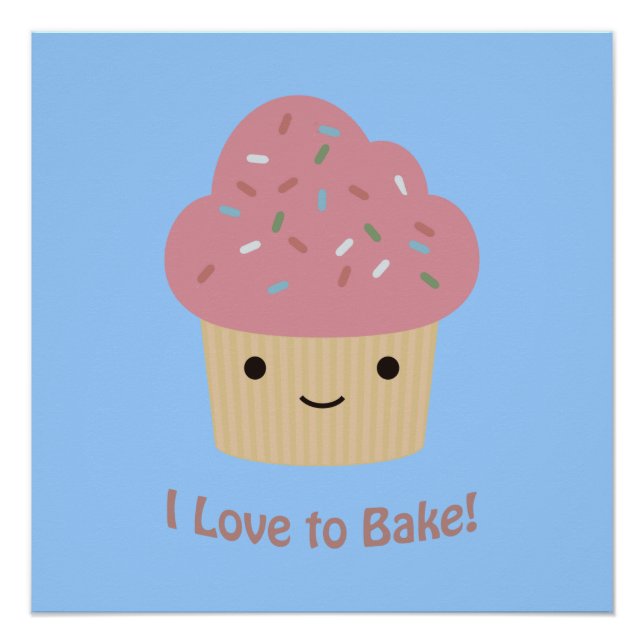 Pôster Eu adoro Assar! Cupcake (Frente)