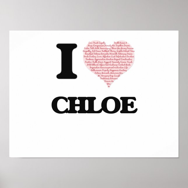 Pôster Eu adoro Chloe (coração feito de palavras) design (Frente)