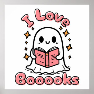Poster eu adoro livros fantasma halloween
