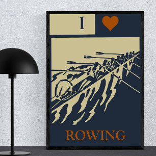 Poster Eu Adoro Remo - Esportes De Vintage Retro Water